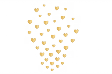 Golden hearts confetti falling on transparent background