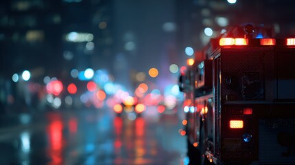 red fire truck with flashing blue and red emergency lights