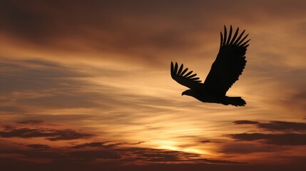 Obraz premium silhouette of a falcon flying at sunset