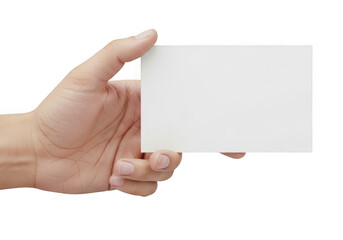 Obraz premium Hand holding blank card isolated on transparent background