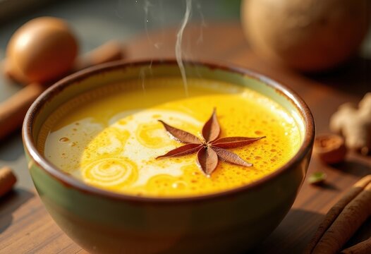 Golden Turmeric Milk Latte Fusion Rich Spices Antioxidant Wellness Comfort Beverage