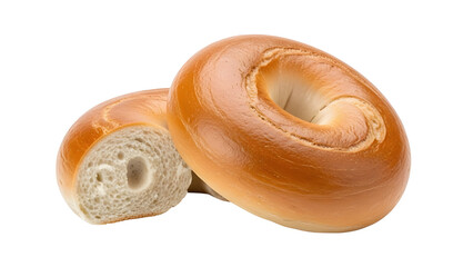 Whole and Half Plain Bagel Isolated on White Background. Food Product Shot.