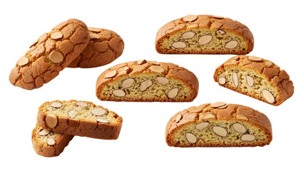 Traditional Italian Almond Biscotti Cookies Collection Isolated on White Background