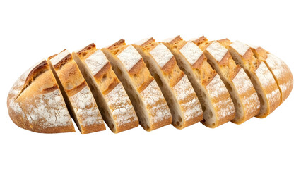 Fresh Sliced Crusty Bread Loaf Product Shot Isolated on White Background