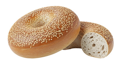 Two Sesame Bagels Product Shot Isolated on White Background