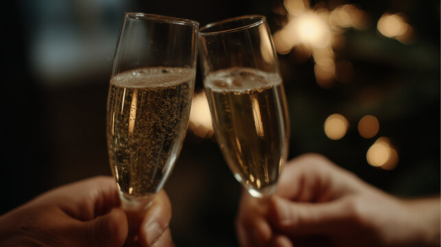 Ansto&szlig;en mit Sekt zu Neujahr, Nahaufnahme der Gl&auml;ser