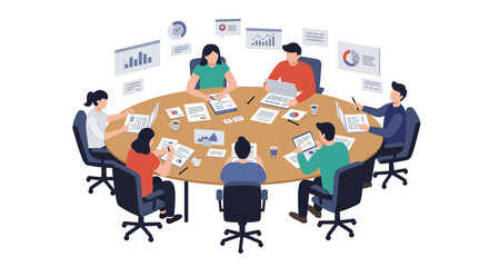 Team members collaborating on a business strategy during a meeting.