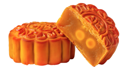 Halved mooncake on white