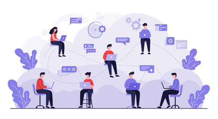 Team of professionals working together on a project using technology.