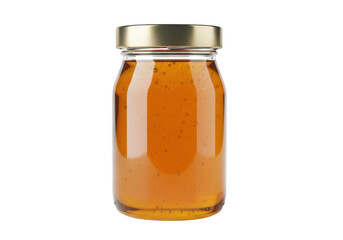 Golden liquid in glass jar isolated on transparent background