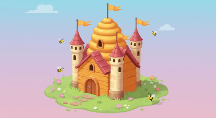 Whimsical Beehive Castle - A Delightful Illustration of Nature and Fantasy.