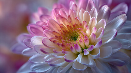 A close-up view of a vibrant chrysanthemum flower in full bloom, showcasing its delicate petals and intricate details