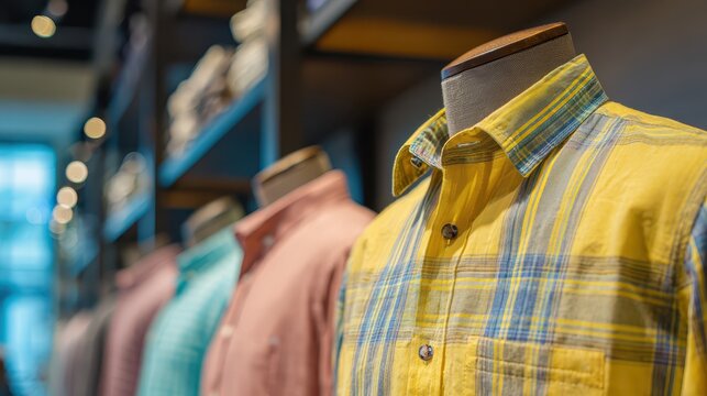 Stylish Cotton Shirt Showcase on Mannequin in Trendy Clothing Store for Summer Fashion Collection - Powered by Adobe