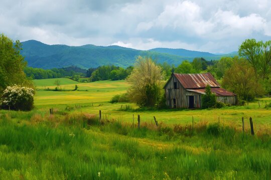 Vibrant Spring Landscape: Lush Fields Near Smith Mountain Lake, Virginia, Showcasing Countryside Agriculture and Nature's Green Palette