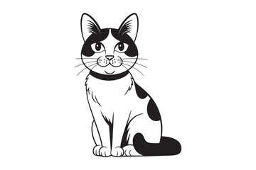 Black and white cartoon cat sitting with big eyes