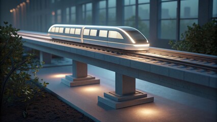 Futuristic Magnetic Levitation Train Traversing Elevated Rail Track