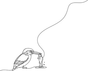 Obraz premium Kingfisher Catching Fish Line Art Wildlife Drawing
