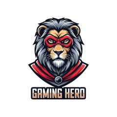 Flaming lion skull with neon orange fire mane, hardcore gamer logo, white background