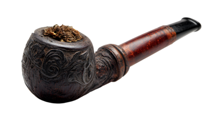 Antique Smoking Pipe with Ornate Engraved Design