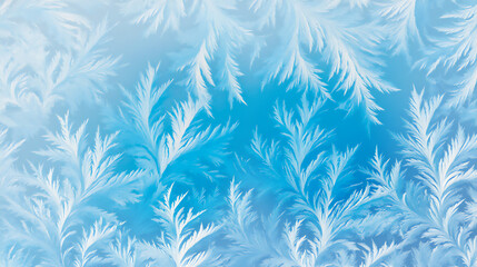 Fototapeta premium Frost patterns form on window glass during a cold winter morning in a home or building space