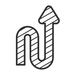 Simple doodle-style arrow drawn with a rough hand-sketched look, isolated on transparent background. Minimal vector illustration suitable for design, navigation, and infographic elements