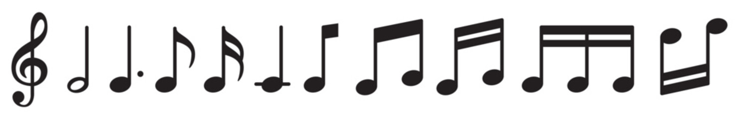 Set of musical notes in a clean minimalist style, isolated on transparent background. Vector illustration suitable for music design, education, icons, and creative projects