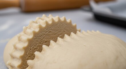 Close-up of raw dough with crimped edges for baking preparation