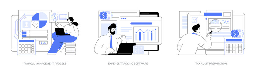 Plakat Payroll, Budgeting, Tax Prep abstract concept vector illustrations.