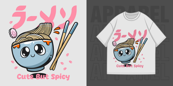 JAPANESE FOOD RAMEN HAND DRAWING ILLUSTRATION T-SHIRT APPAREL PRINTING DESIGN
