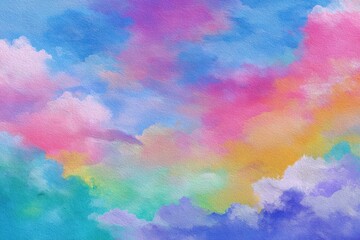 Vibrant Watercolor Texture: Abstract Sunset Sky with Pink, Blue, Purple, Green, and Yellow Hues for Distinctive Background