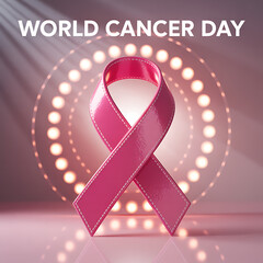 Cancer Awareness Pink Ribbon Symbol for World Cancer Day