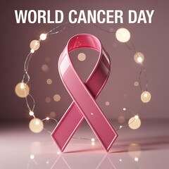 Pink Ribbon Cancer Awareness Concept with Circular Light Design