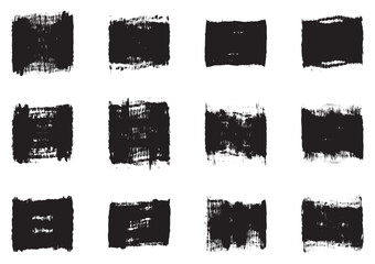Grunge backgrounds set. Brush black paint ink stroke over square . brush set.