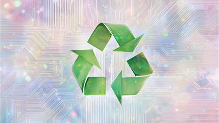 Sustainable Tech Illustration Recycle Icon on Circuit Board Artistic Eco Design Concept