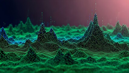 Abstract 3D Binary Code Landscape and Digital Data Mountains