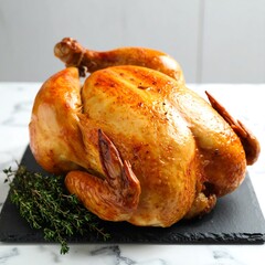 Roasted whole chicken on slate