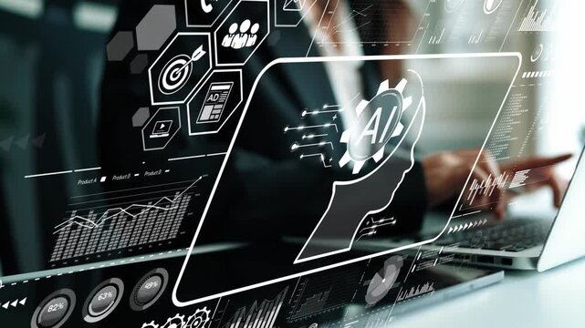 Futuristic Digital Interface with Artificial Intelligence Technology and Business Data Analysis Concepts. Asymptotic smart data analytic.
