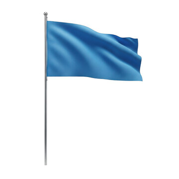 Waving blue flag on a pole isolated on transparent background