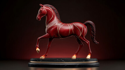 Dramatic rotating fire horse sculpture with illuminated elegance for art displays