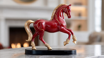 Elegant red and gold horse sculpture centerpiece for home decor and design