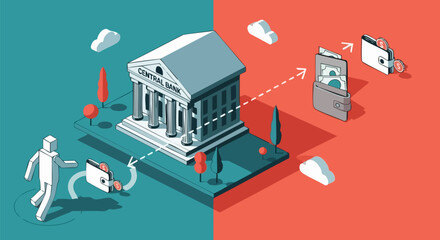 Obraz premium Central bank money transfer illustration showing digital finance concept