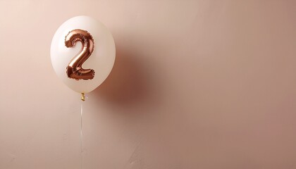 Minimalist warm terracotta background with a small 3D-rendered balloon placed in thecorner with number 2