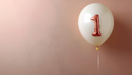 Minimalist warm terracotta background with a small 3D-rendered balloon placed in thecorner with number 1