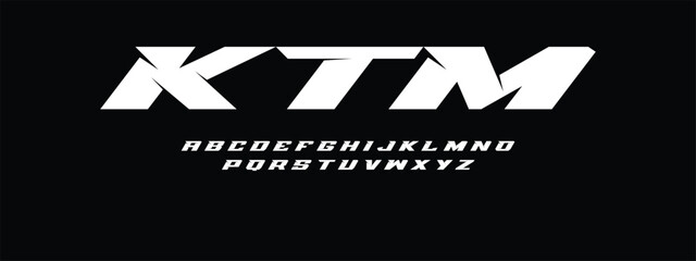 KTM Racing Lettering Motocross Typography Extreme Sports vector alphabet for Dirt Bike Enthusiasts and Off Road Adventure 
