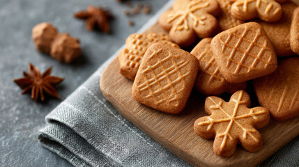 Assorted traditional speculaas gingerbread cookies for festive celebration and culinary inspiration