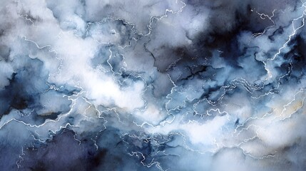 Dramatic watercolor lightning storm captures turbulent sea energy and atmospheric beauty