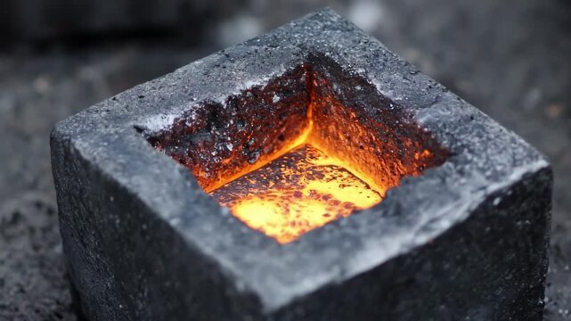 Medium shot of microalloying vanadium into heated metal highlighting increased hardness and wear resistance during the manufacturing process.