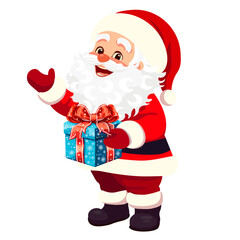 Santa Claus with a gift in his hands without a phone