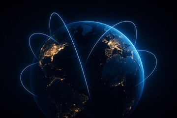 Digital earth with glowing global connections showing worldwide communication network technology data transfer and international exchange