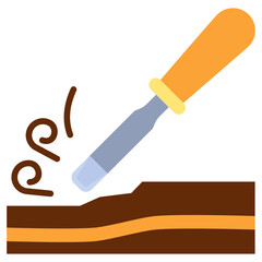 Chisel Flat Color Icon, Mini Illustration Relate To Carpentry, Wood Industry. Use For Modern Concept, Ui, Ux Web And App Development.